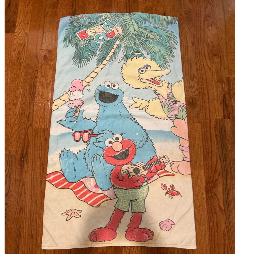 Vintage Sesame Street Beach Club Beach towel Elmo Big Bird Cookie Monster